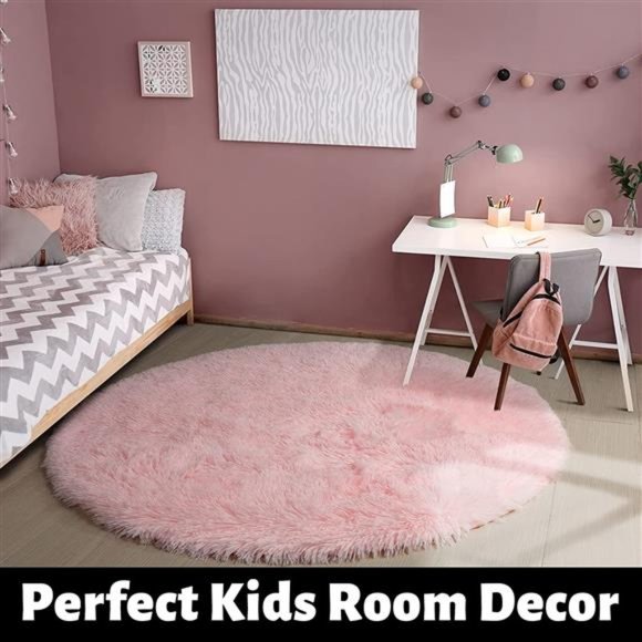 Other Pink Round Rug For Girls Bedroom Fluffy Circle Rug 4x4 For Kids